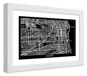 Gario Plakát Plán města Chicaga Barva rámu: Bílá, Velikost: 100 x 70 cm