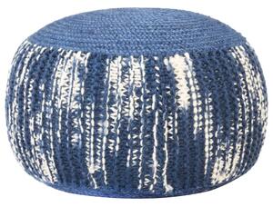 Ručně pletený sedací puf modro-bílý 50 x 35 cm vlna