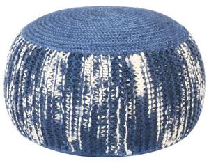 Ručně pletený sedací puf modro-bílý 50 x 35 cm vlna