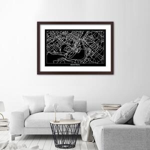 Plakát City plan Montreal Barva rámu: Hnědá, Rozměry: 100 x 70 cm