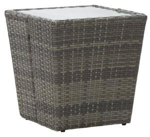 Čajový stolek šedý 41,5 x 41,5 x 43 cm polyratan tvrzené sklo