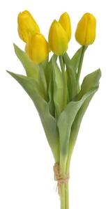 Umělé latexové tulipány žluté- 38 cm, svazek 5 ks