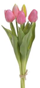 Umělé latexové tulipány růžové- 38 cm, svazek 5 ks