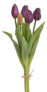 Umělé latexové tulipány fialové- 38 cm, svazek 5 ks