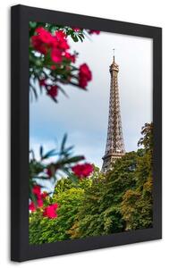 Plakát Eiffelova věž a květina Barva rámu: Černá, Rozměry: 40 x 60 cm
