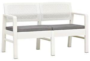 2místná zahradní lavice s poduškami 120 cm plast bílá
