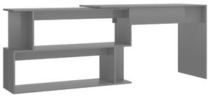 Rohový psací stůl šedý vysoký lesk 200 x 50 x 76 cm dřevotříska