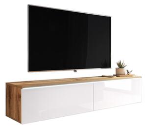 TV stolek LOWBOARD D 140, 140x30x32, dub wotan/bílá lesk + LED