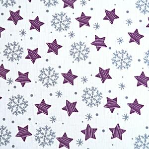 Vánoční běhoun v metráži Hvězdičky a vločky - bílo/fialový