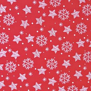Vánoční látka na ubrusy Hvězdičky a vločky - červená