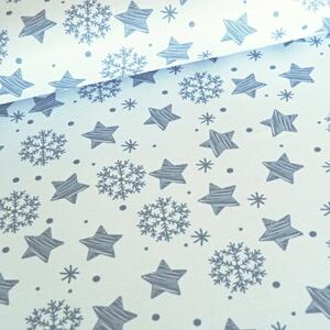 Vánoční látka na ubrusy Hvězdičky a vločky - bílo/šedá