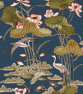Luxusní modrá vliesová tapeta s lekníny a ptáky, TP422705, Tapestry, Design ID
