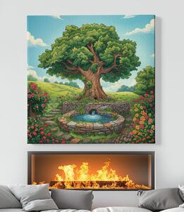 Obraz na plátně - Strom života Kamenná studánka FeelHappy.cz Velikost obrazu: 40 x 40 cm