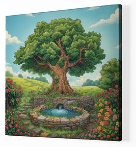 Obraz na plátně - Strom života Kamenná studánka FeelHappy.cz Velikost obrazu: 40 x 40 cm