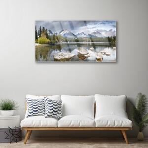 Obraz na skle Jezero Hory Les Krajina 120x60 cm