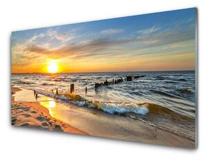 Obraz na skle Moře Západ Slunce Pláž 140x70 cm