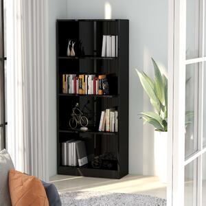 Knihovna 4 police černá vysoký lesk 60x24x142 cm dřevotříska