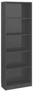 Knihovna s 5 policemi černá vysoký lesk 60x24x175cm dřevotříska
