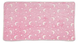 Dětská mikroplyšová deka Hvězdy růžové, která ve tmě svítí. Rozměr deky je 150x100 cm
