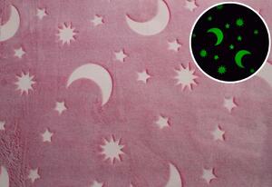 Dětská mikroplyšová deka Hvězdy růžové, která ve tmě svítí. Rozměr deky je 150x100 cm