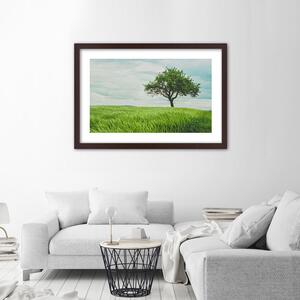 Plakát Strom v poli Barva rámu: Hnědá, Rozměry: 100 x 70 cm