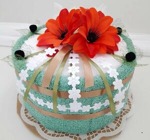 Textilní dort jednopatrový - olivovo-bílý