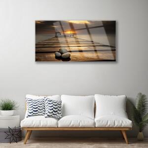 Obraz na skle Moře Molo Západ Slunce 140x70 cm
