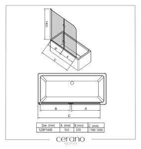 CERANO - Vanová zástěna 2-křídlová Vasca - černá matná, transparentní sklo - 120x140 cm