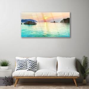 Obraz na skle Slunce Skály Moře Krajina 125x50 cm