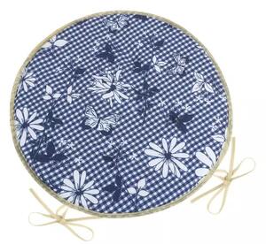 Sedák kulatý hladký DITA 410 - Modrá kostička s květem