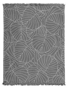 Bavlněná deka s třásněmi List tmavě šedý - 150/200