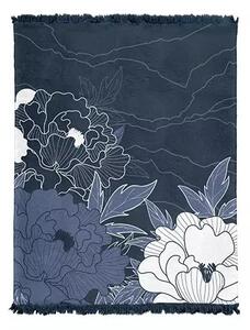 Bavlněná deka s třásněmi Květy modré - 150/200