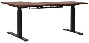 Rohový elektricky nastavitelný psací stůl pravostranný 160 x 110 cm tmavé dřevo/černý DESTIN II