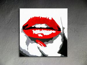 Ručně malovaný POP Art RED LIPS 1 dílný 100x100cm
