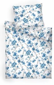 Povlečení flanel Kvítí modré na bílém - 140x200, 70x90 cm