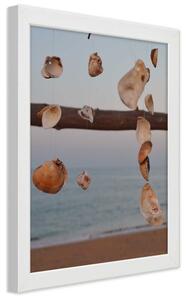 Plakát Pláž a dekorativní mušle Barva rámu: Bílá, Rozměry: 30 x 45 cm