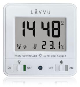 LAVVU Bílý Digitální budík řízený rádiovým signálem NORDLYS bílý se světelným senzorem LAR0040 (automatické podsvícení po setmění)