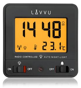 LAVVU Digitální černý budík řízený rádiovým signálem NORDLYS černý se světelným senzorem LAR0041 (automatické podsvícení po setmění)
