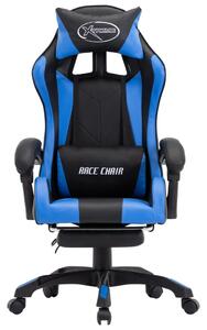 Herní židle s podnožkou modrá a černá umělá kůže