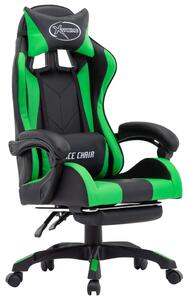 Herní židle s podnožkou zelená a černá umělá kůže