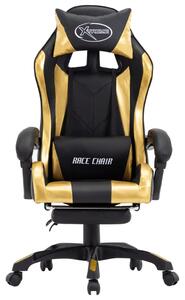Herní židle s podnožkou zlatá a černá umělá kůže