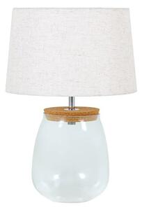 Stylová skleněná stolní lampa Clasico s nohou v podobě průsvitné nádoby s válcovým béžovým stínítkem 60 cm