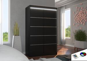 ADRK Šatní skříň posuvná s LED osvětlením BENISSO B 120 L, černá