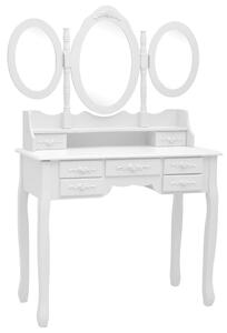 Toaletní stolek se stoličkou a 3dílné skládací zrcadlo bílý