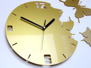 Moderní nástěnné hodiny MOTÝLE GOLD (nalepovací hodiny na stěnu)