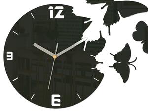 Moderní nástěnné hodiny MOTÝLE WENGE (nalepovací hodiny na stěnu)