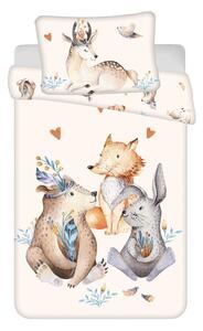 Béžové bavlněné dětské povlečení do postýlky 100x135 cm Animals "Woodland" – Jerry Fabrics