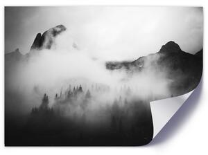 Plakát Les a vrcholky hor v mlze Barva rámu: Hnědá, Rozměry: 100 x 70 cm