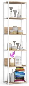 Kovový regál 50 cm, 6 polic, bílý / dub sonoma