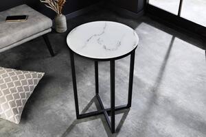 Designový odkládací stolek Latrisha 40 cm bílý - vzor mramor